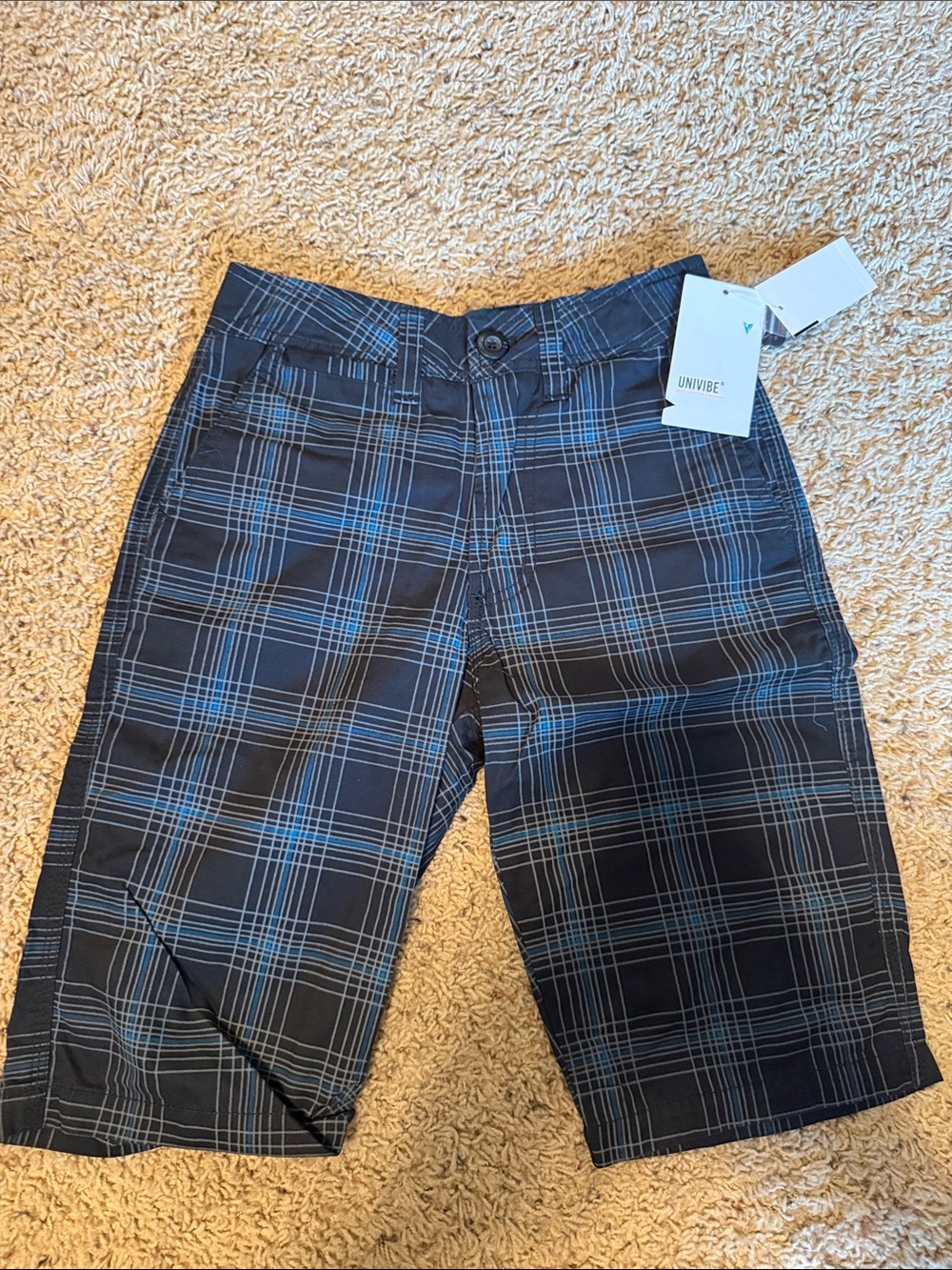 Univibe Black & Blue Plaid Flat Front Men's Shorts